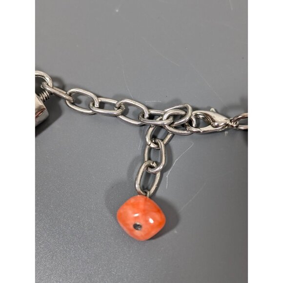 Orange Red Statement Necklace Bold Chunky Faux Coral Twist Beach Coastal Boho - Picture 8 of 11